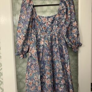 Storia Blue and Pink Floral Long Sleeve Dress